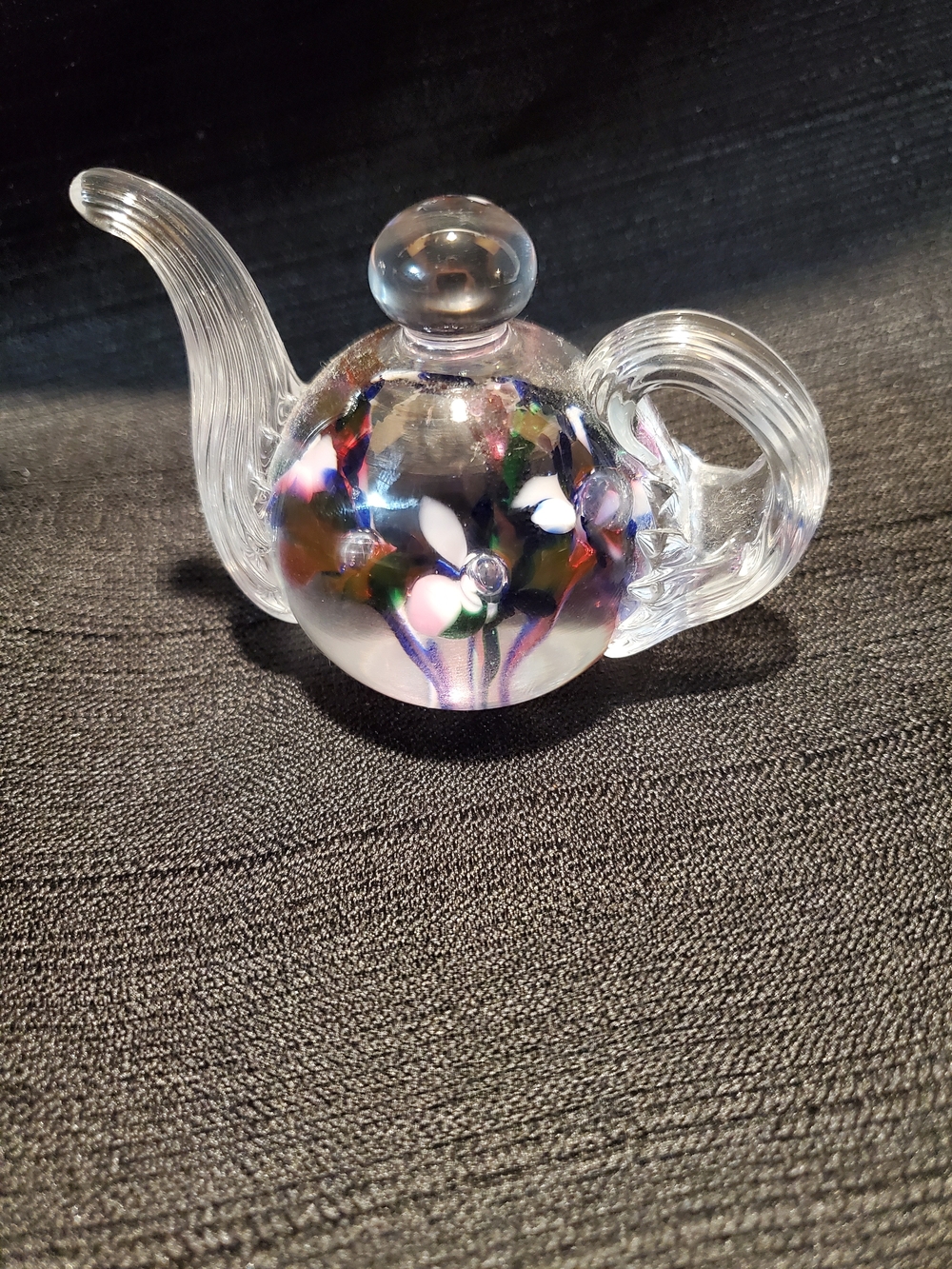 1995 Gibson Art Glass Miniature Teapot Paperweight & Vanity Ring Holder